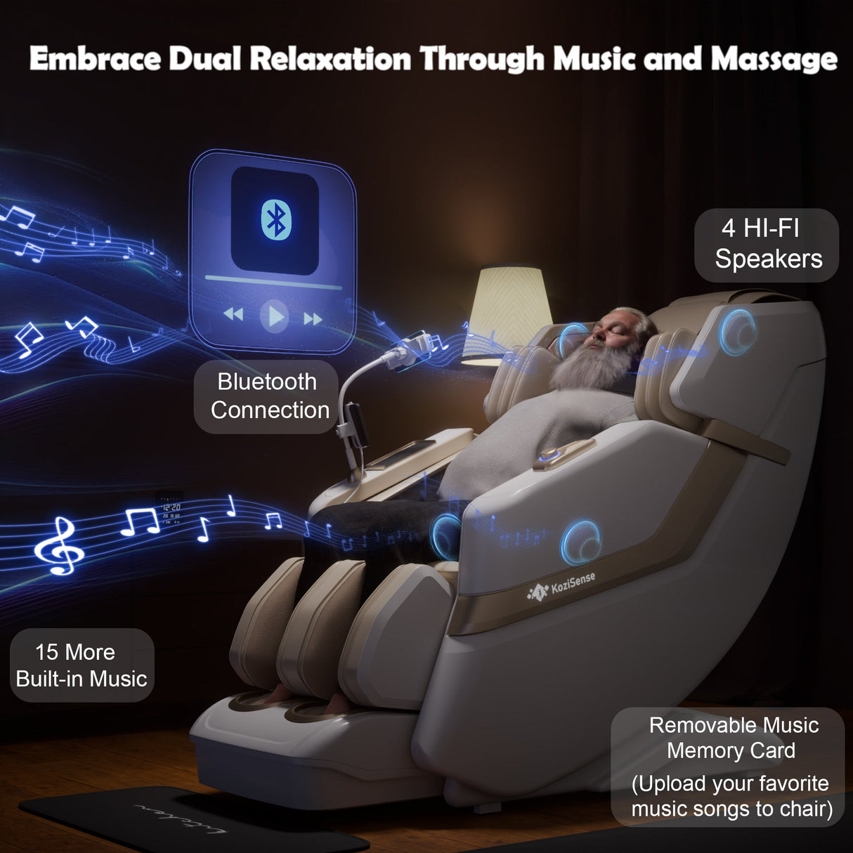 KoziSense KZ-313 Heated Jade Stone Massage Chair | 3D Full Body| Zero Gravity| Back Pain Relief| Heat Therapy (White)