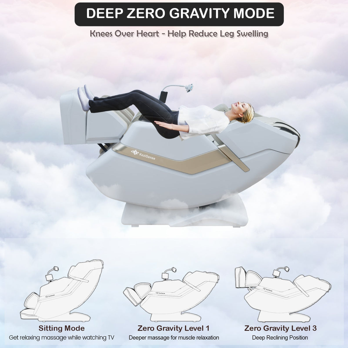 KoziSense KZ-313 Heated Jade Stone Massage Chair | 3D Full Body| Zero Gravity| Back Pain Relief| Heat Therapy (White)