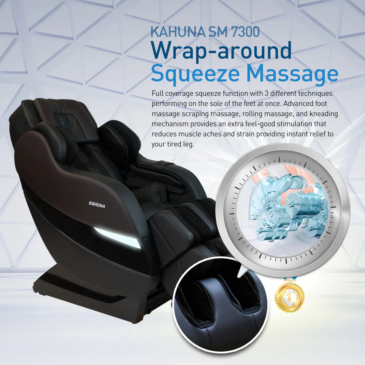 Kahuna Chair Dios-7300 Massage Chair 7D Dual Core Air Roller SL-track with 3D Calf Kneading