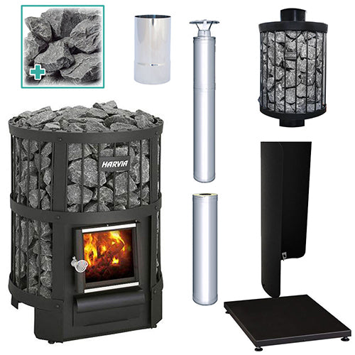 Harvia Legend 150 BK WH Sauna Stove Package – 16kW Wood-Burning Sauna Heater with Water Tank & Chimney Kit