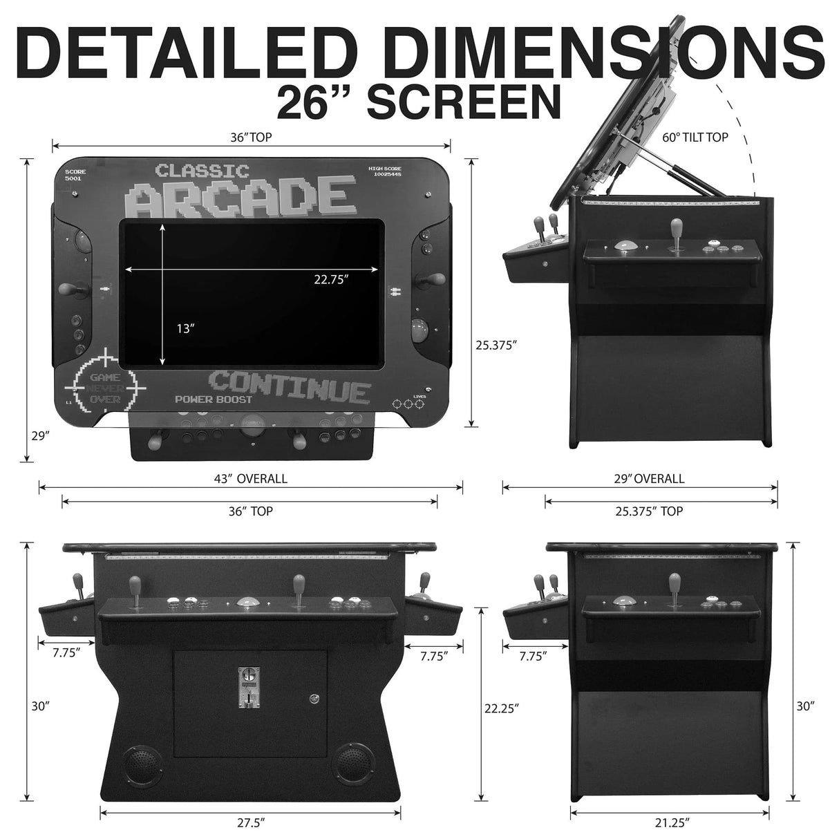 3-Sided Tilt Cocktail Table Arcade Machine