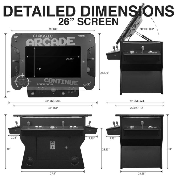 3-Sided Tilt Cocktail Table Arcade Machine