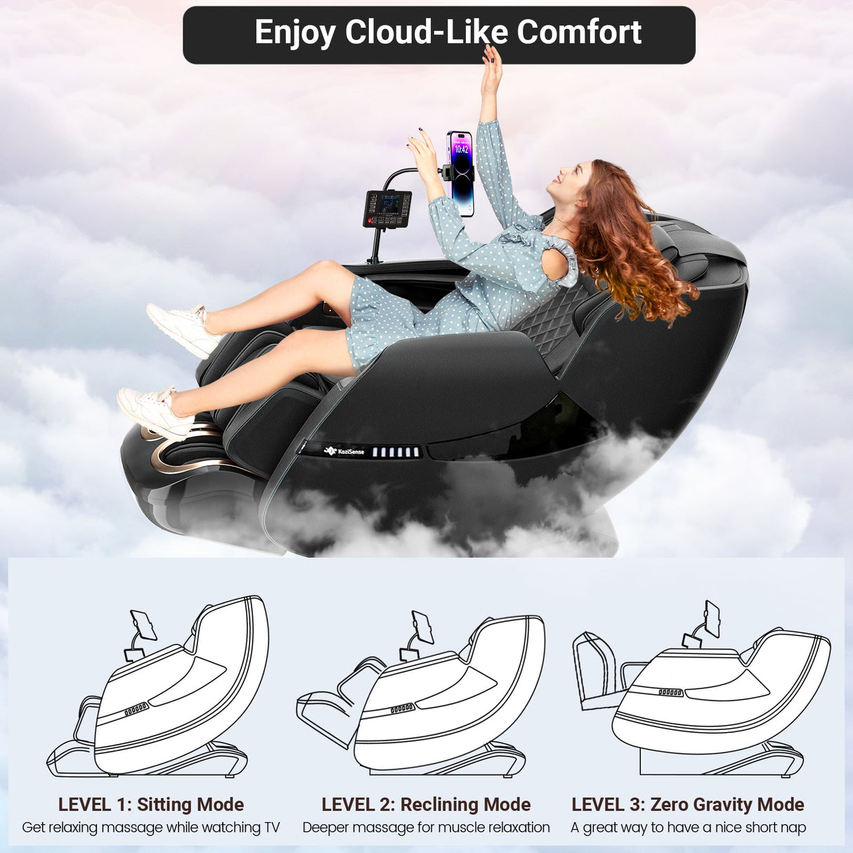 KoziSense KZ-A18 3D SL Track Massage Chair | Full Body Zero Gravity, No Assembly Required, Back Pain Relief - (Black and Brown)