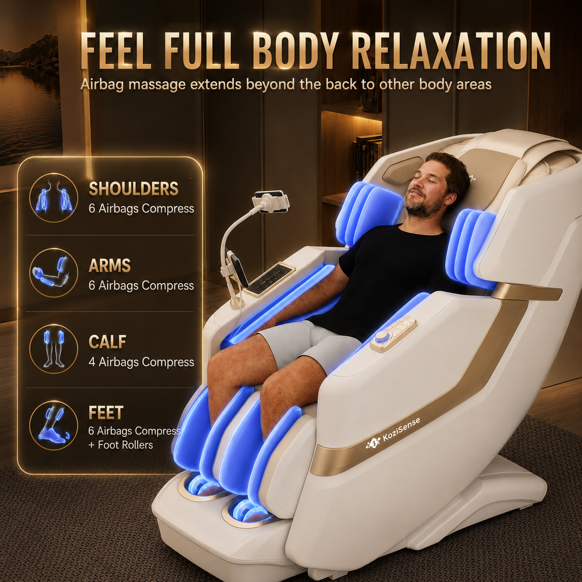 KoziSense KZ-313 Heated Jade Stone Massage Chair | 3D Full Body| Zero Gravity| Back Pain Relief| Heat Therapy (White)