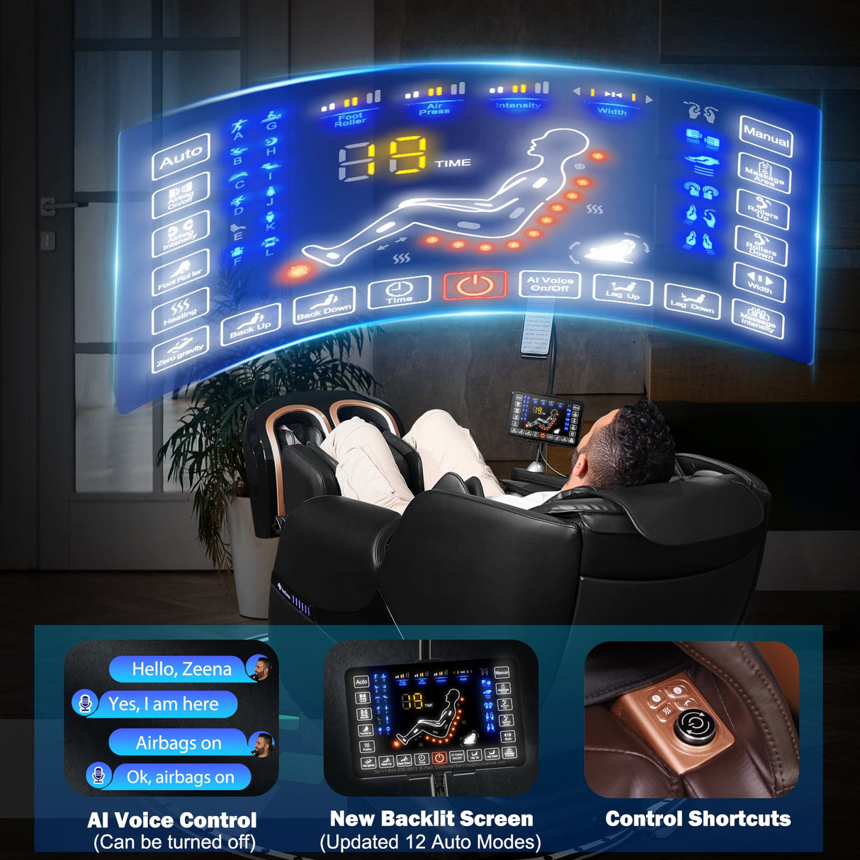 KoziSense KZ-A18 3D SL Track Massage Chair | Full Body Zero Gravity, No Assembly Required, Back Pain Relief - (All Black)