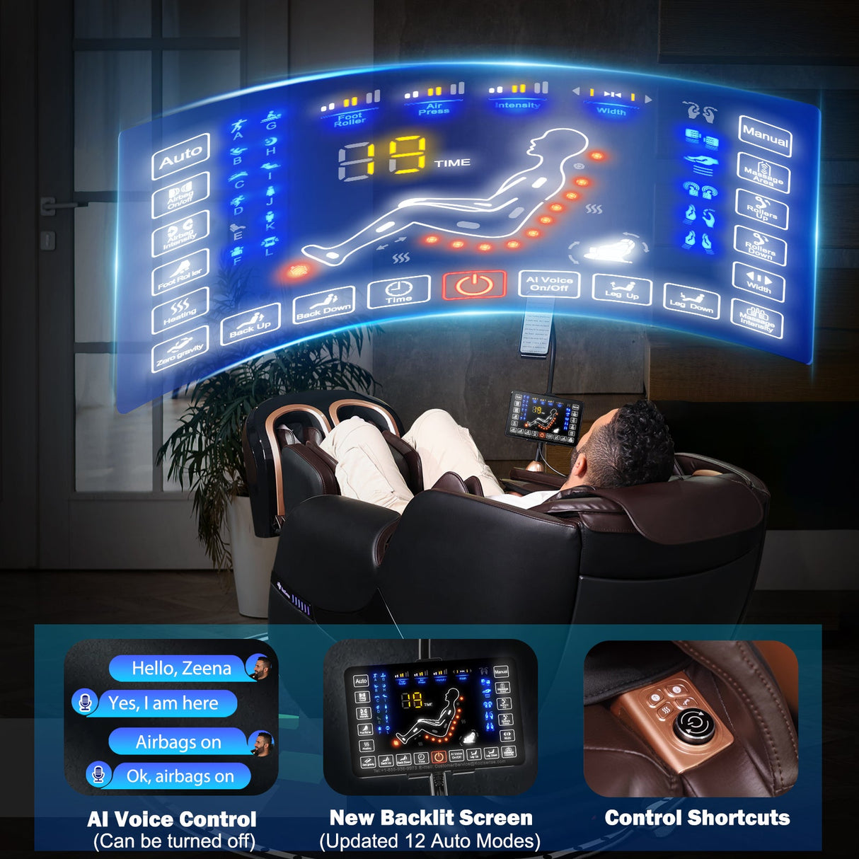 KoziSense KZ-A18 3D SL Track Massage Chair | Full Body Zero Gravity, No Assembly Required, Back Pain Relief - (Black and Brown)