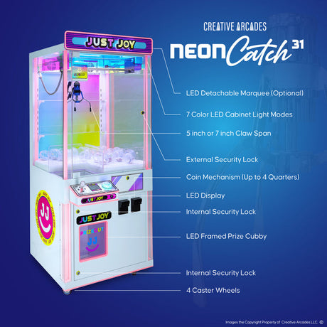 Neon Catch 31" Claw Machine with 7 Color Neon Cabinet Lights