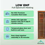 Rainier 1-Person Full Spectrum Infrared Sauna with Full-Body Medical-Grade Red Light Therapy & Smart WiFi App Control