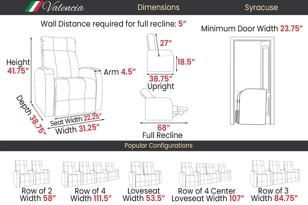 Valencia Syracuse Single Home Theater Seating