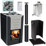 Harvia Pro 20 BK WH Sauna Stove Package – 24kW Wood-Burning Stove with Chimney, Water Heater & Stones